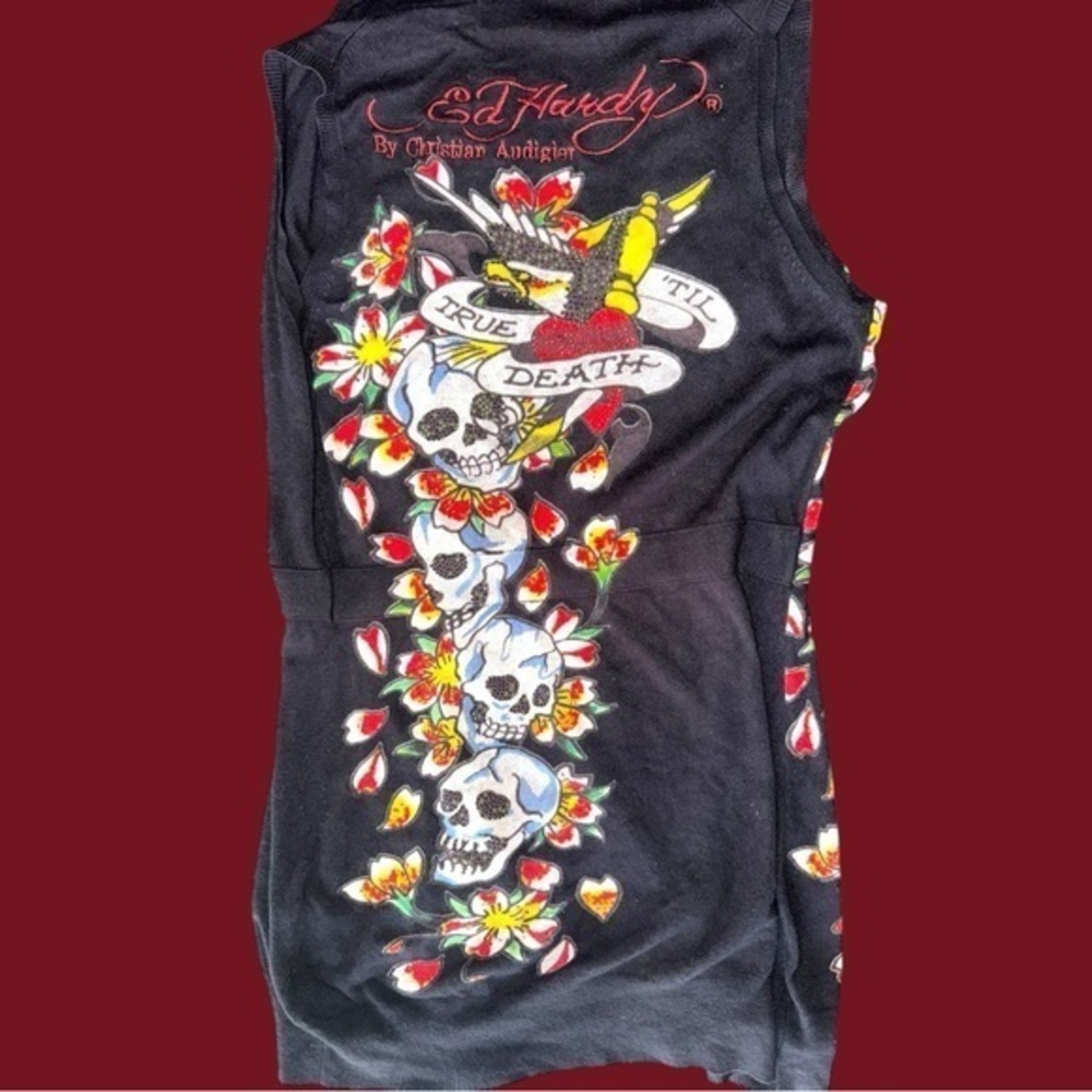 ▶️ Ed Hardy ◀️ 'True 'Til Death'Knit Belted Cardigan Sweater Vest